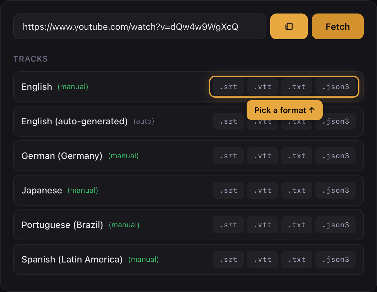 Pick a subtitle track and download